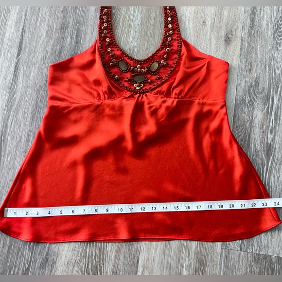 BCBGMaxAzria Red Orange Halter Neck Silk Top Shirt Size L Large - Picture 13 of 14